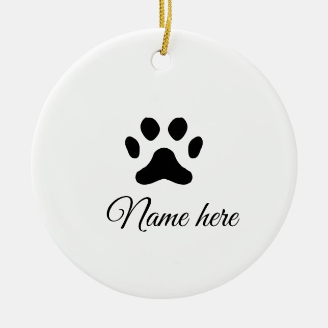 Ornamento De Cerâmica Pata de cão e animal preto acrescentar nome texto  (Frente)