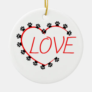 Ornamento De Cerâmica Patas Cães Amor Coração Vermelho