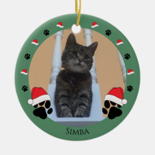 Ornamento De Cerâmica Patas de Estimação Impressões Papai Noel Chapéu Co