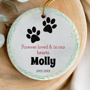 Ornamento De Cerâmica Patas memoriais de cão ou gato com coroa verde