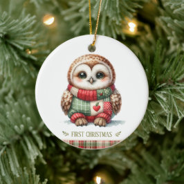 Ornamento De Cerâmica Patchwork Owl First Christmas Keepsake Photo