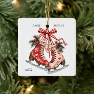 Ornamento De Cerâmica Patinação Juntos Amor Escandinavo de Natal