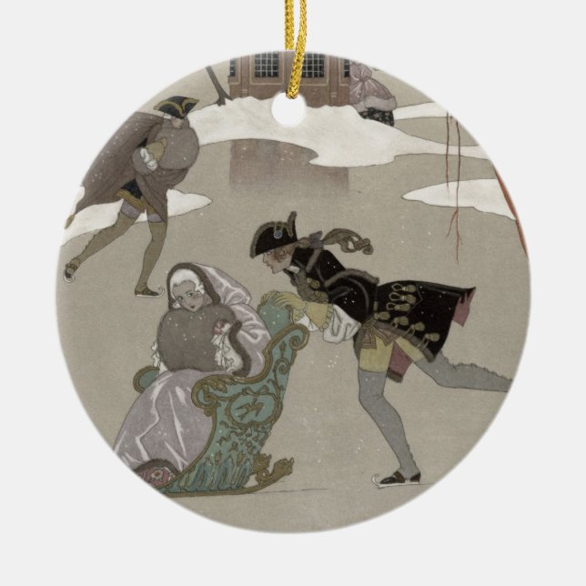 Ornamento De Cerâmica Patinagem no gelo no lago congelado, ilustração (Frente)