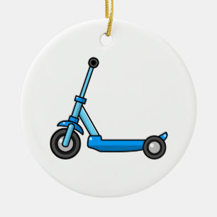 Ornamento De Cerâmica Patinete azul do pontapé/impulso dos desenhos
