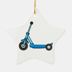 Ornamento De Cerâmica Patinete azul do pontapé/impulso dos desenhos