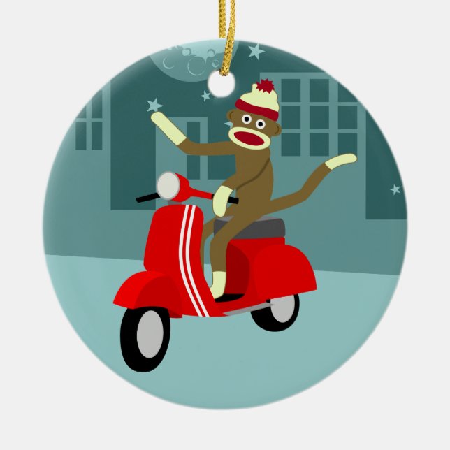 Ornamento De Cerâmica Patinete do macaco da peúga (Frente)