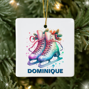 Ornamento De Cerâmica Patins de Gelo de Natal Nome Personalizado