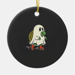 Ornamento De Cerâmica Patins Ghost Turtle Design de Halloween_1