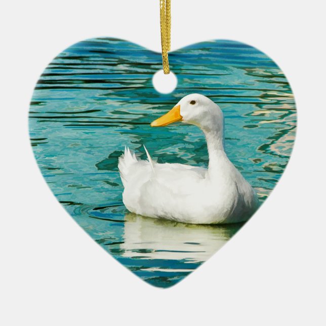 Ornamento De Cerâmica Pato branco de Pekin - foto da natureza nas (Frente)