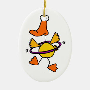Ornamento De Cerâmica Pato que joga com desenhos animados roxos da aro