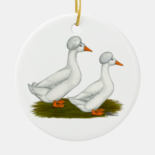 Ornamento De Cerâmica Patos:  Branco Crested