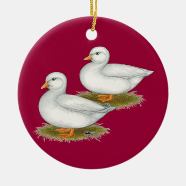 Ornamento De Cerâmica Patos: Chamadas Brancas (Frente)