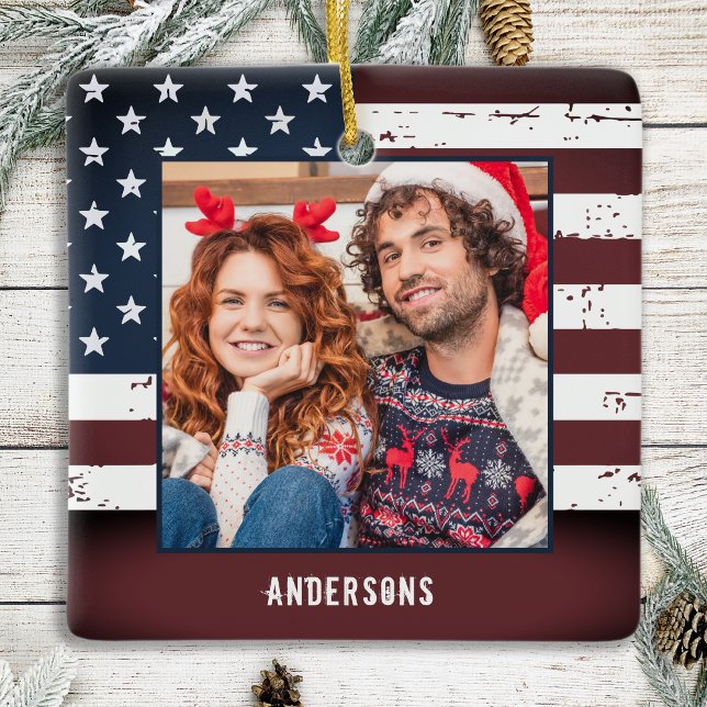 Ornamento De Cerâmica Patriota Russo Americano de Bandeira Personalizado (Criador carregado)