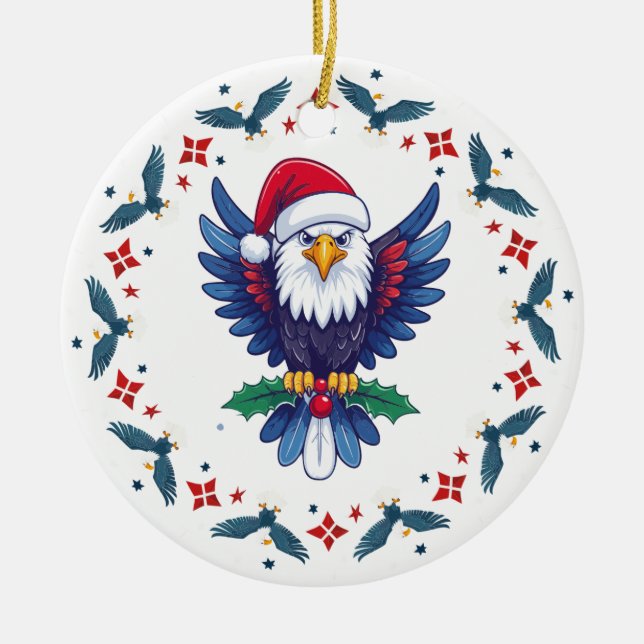 Ornamento De Cerâmica Patriotic Christmas American Bold Eagle (Frente)