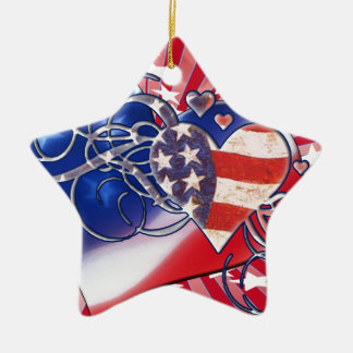 ORNAMENTO DE CERÂMICA PATRIÓTICO CORAÇÃO STARBURST 4 DE JULHO