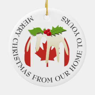 Ornamento De Cerâmica Patriótico Pudim de Natal com PAVILHÃO CANADÁ