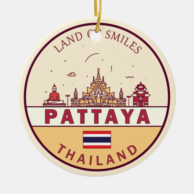 Ornamento De Cerâmica Pattaya Thailand City Skyline Emblem (Frente)