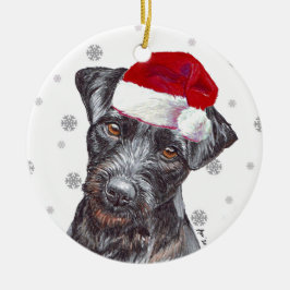 Ornamento De Cerâmica Patterdale Terrier - Santa Hat Christmas Bauble D