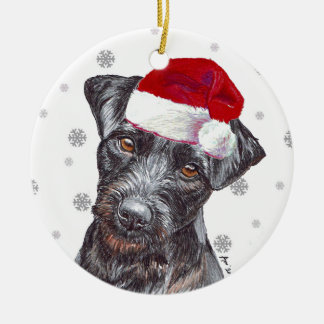 Ornamento De Cerâmica Patterdale Terrier - Santa Hat Christmas Bauble D