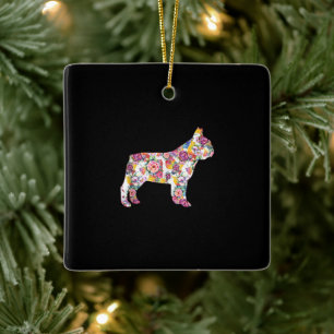 Ornamento De Cerâmica Patterno de Flor Francês Bulldogs Franceses Prese