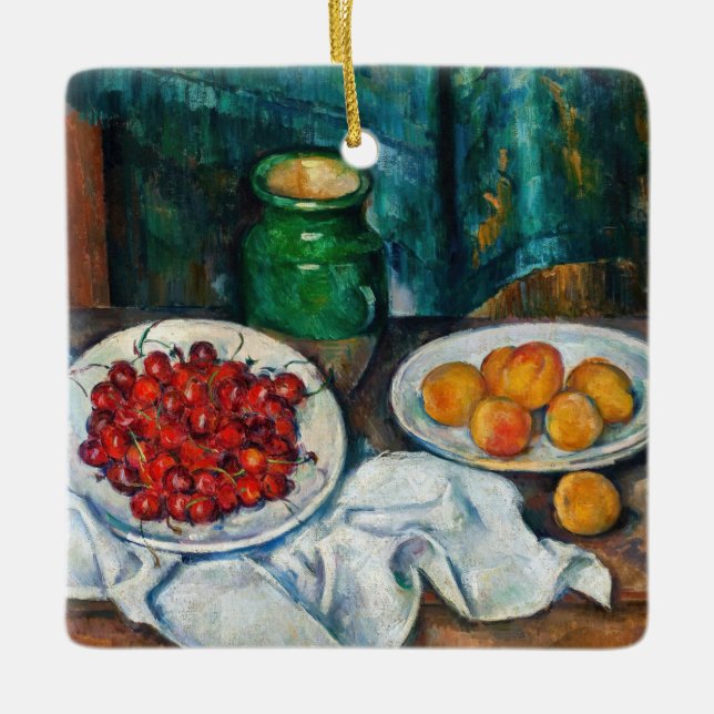 Ornamento De Cerâmica Paul Cezanne - Ainda vive com cerejas e caçadores (Frente)