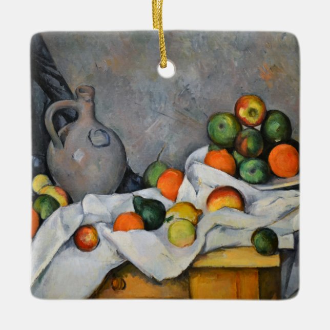 Ornamento De Cerâmica Paul Cezanne - Cortina, Jug e Fruta Bowl (Frente)