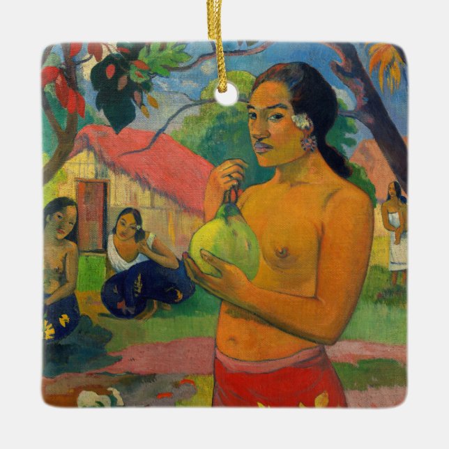 Ornamento De Cerâmica Paul Gauguin - Mulher segurando uma Fruta (Frente)