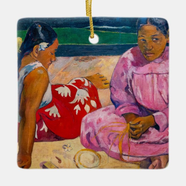 Ornamento De Cerâmica Paul Gauguin - Mulheres taitianas na praia (Frente)