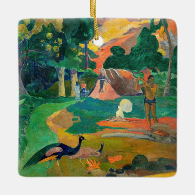 Ornamento De Cerâmica Paul Gauguin - Paisagem com Peacocks / Matamoe (Frente)