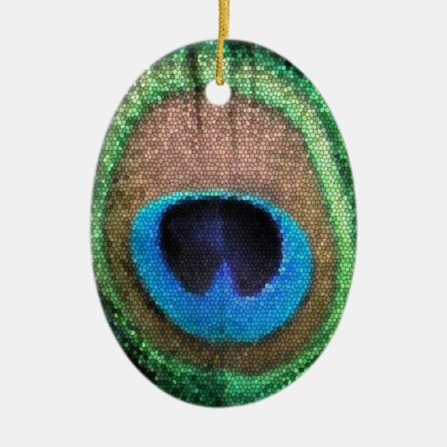 Ornamento De Cerâmica Pavão com efeito de vidro manchado (Frente)