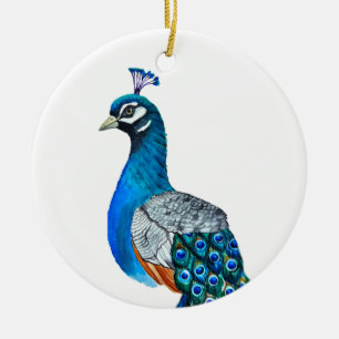 Ornamento De Cerâmica Pavão de Aquarela