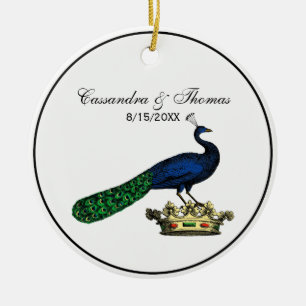 Ornamento De Cerâmica Pavão Estilizado Vintage Heráldico no C da Coroa