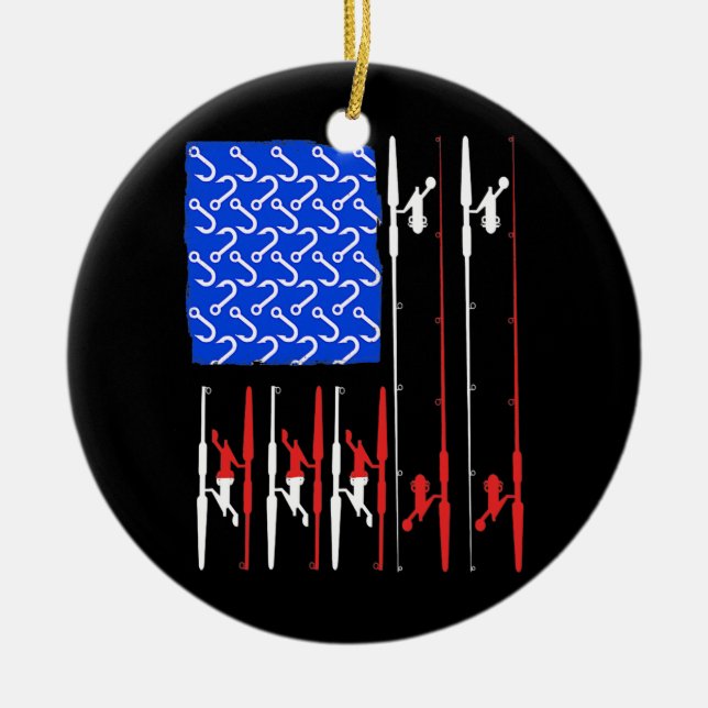 Ornamento De Cerâmica Pavilhão dos EUA Pesca anzol Peixe pescador  (Frente)