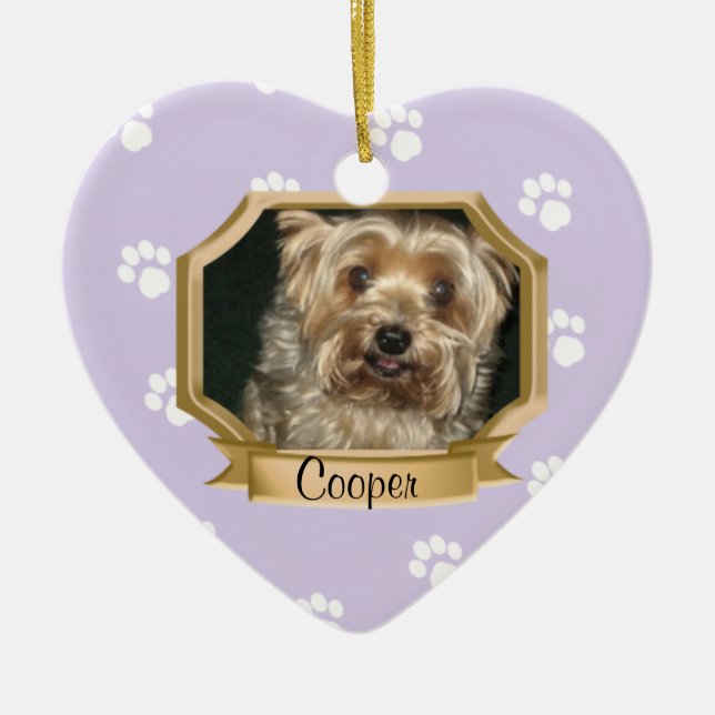Ornamento De Cerâmica Paw Imprime Pet Photo Frame Purple (Frente)