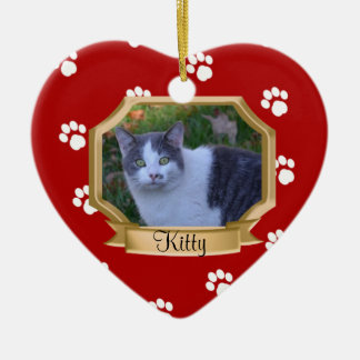 Ornamento De Cerâmica Paw Imprime Vermelho Foto Pet