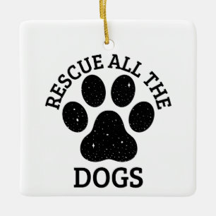 Ornamento De Cerâmica Paw Print RESCUE TODOS OS CÃES