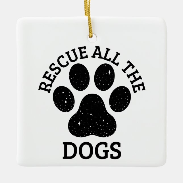 Ornamento De Cerâmica Paw Print RESCUE TODOS OS CÃES (Frente)