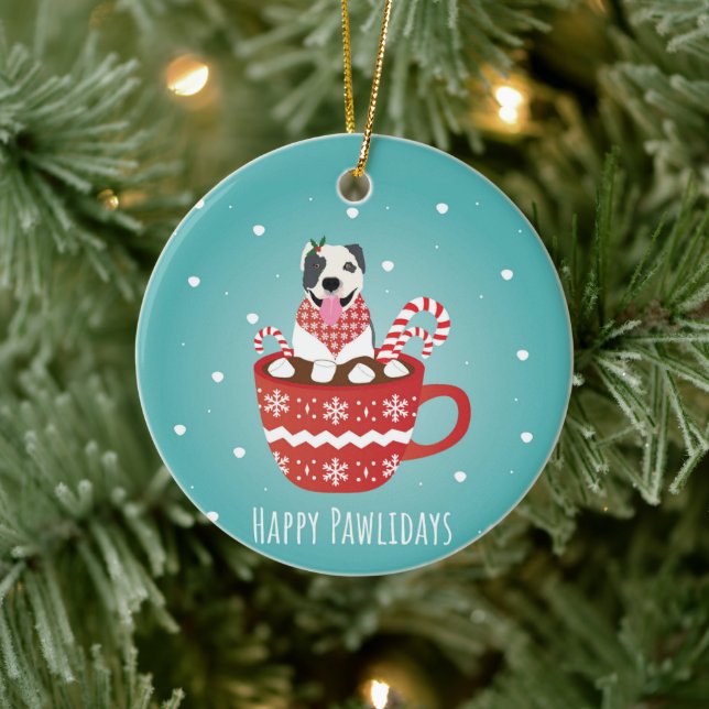 Ornamento De Cerâmica Pawlidays Felizes para Cachorros de Pitbull (Árvore)