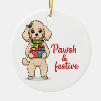 Ornamento De Cerâmica Pawsh and Festive Dog, Fancy Christmas Dog