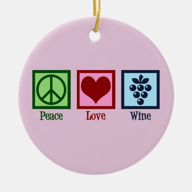 Ornamento De Cerâmica Paz Amor País Vinho Rosa Natal (Frente)