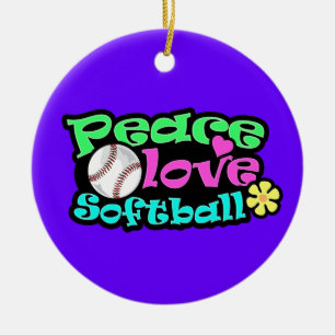 Ornamento De Cerâmica Paz, amor, softball