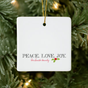 Ornamento De Cerâmica Paz de Natal Amor Alegria Azevinho Nome FOTO