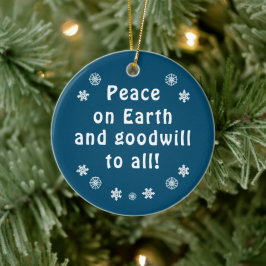 Ornamento De Cerâmica Paz na Terra Floco de Neve Azul