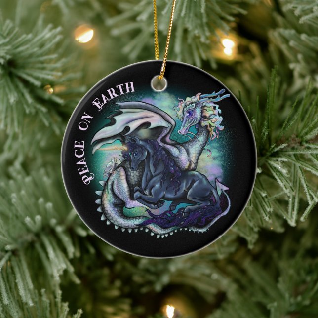 Ornamento De Cerâmica Paz no Earth Dragon e no Unicórnio (Árvore)
