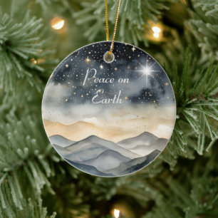 Ornamento De Cerâmica Paz no Earth Mountain Sky Star