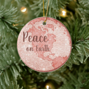 Ornamento De Cerâmica Paz no Natal Glitter Dourado da Terra