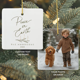 Ornamento De Cerâmica Paz Personalizada na Terra Foto Natal