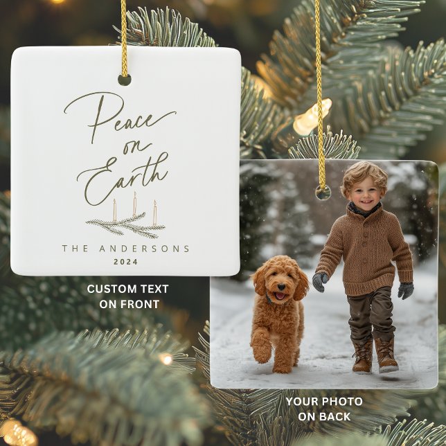 Ornamento De Cerâmica Paz Personalizada no Natal da Foto (Criador carregado)