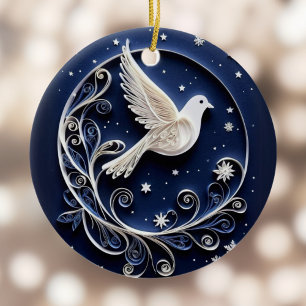 Ornamento De Cerâmica Paz Pombo Branco Falso Papercraft Natal