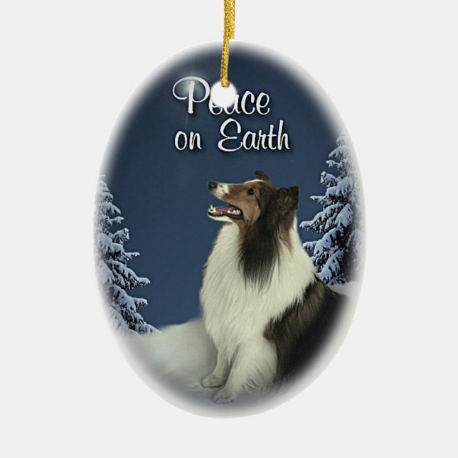 Ornamento De Cerâmica Paz Sheltie (Frente)
